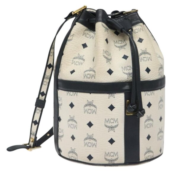 MCM Vicetos Logogram Shoulder Bag PVC Leather White Auth 114486 - Picture 1 of 16